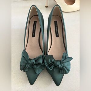 Dark Green Pointed Toe Flats with Bow 7